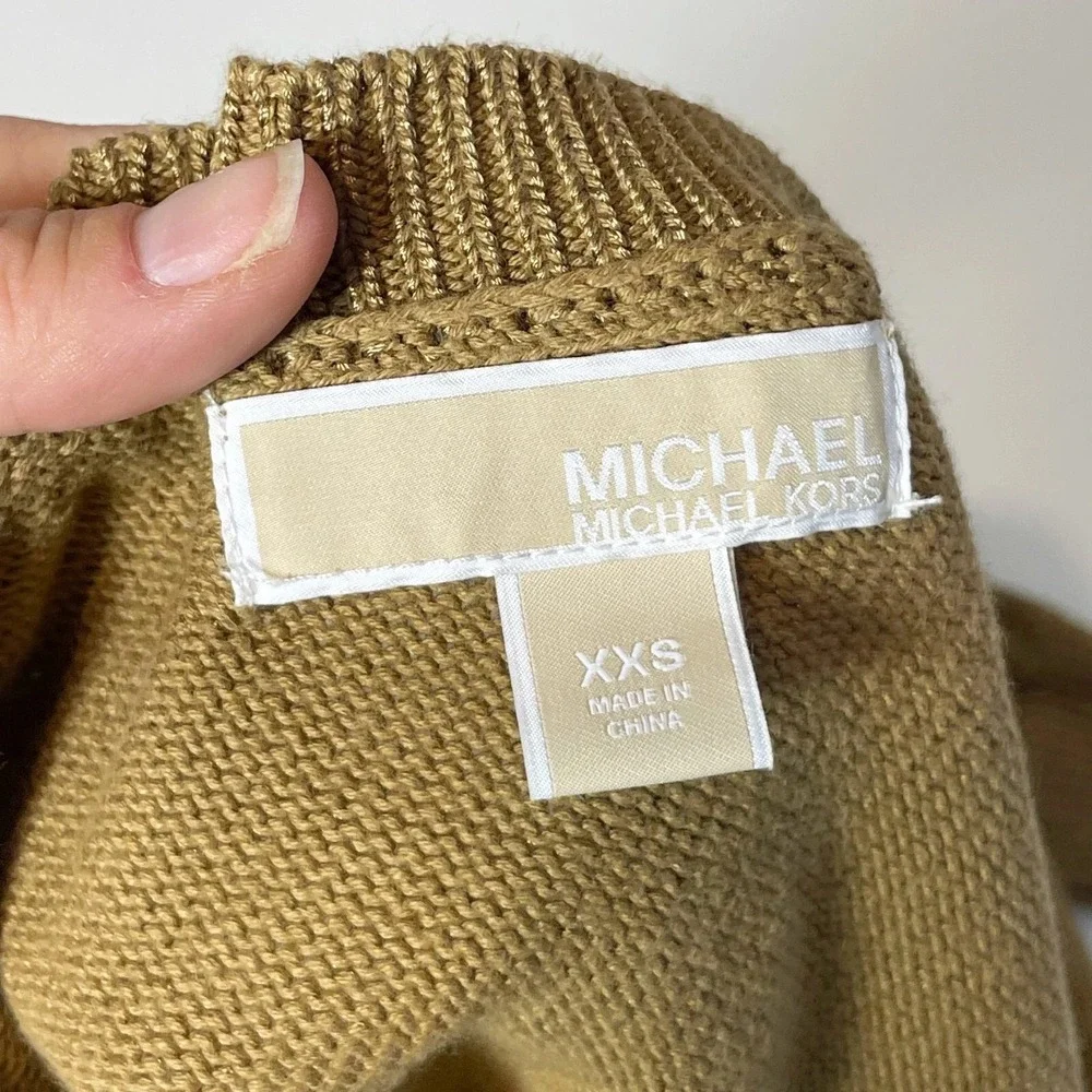 Michael Kors One Shoulder Sleeve Knit Pullover Sweater‎ Brown 2XS Womens Ribbed